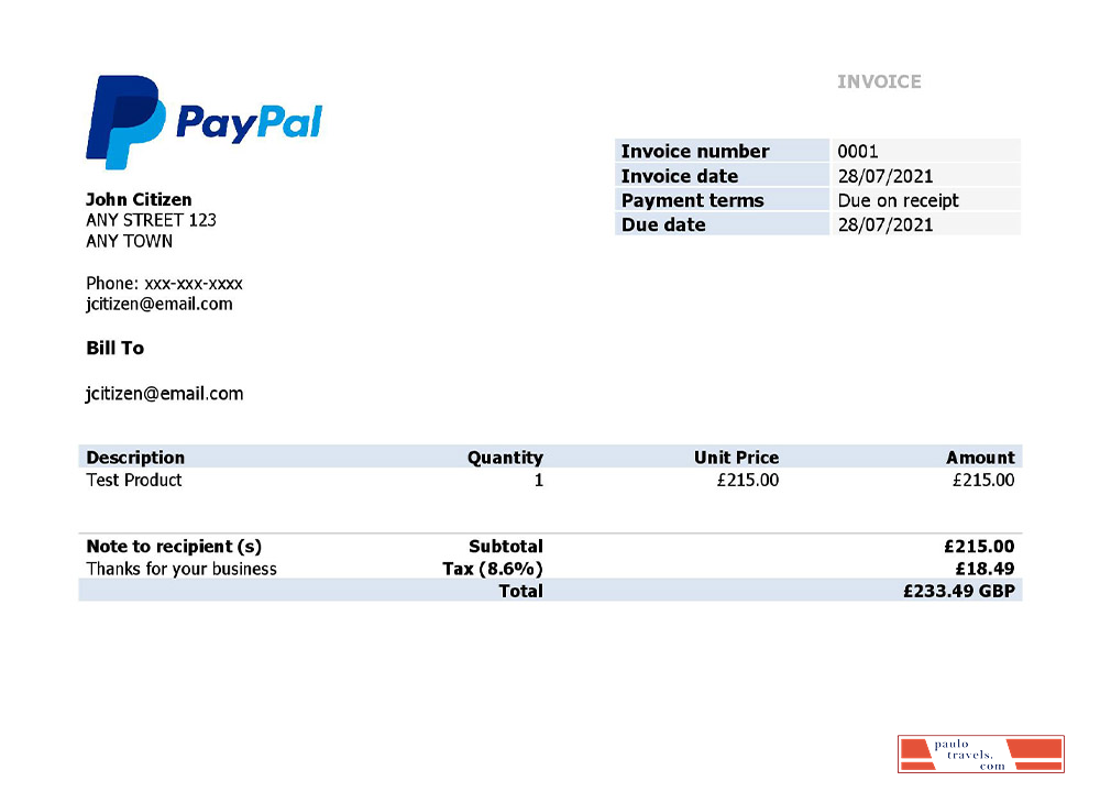 USA PayPal invoice PSD template